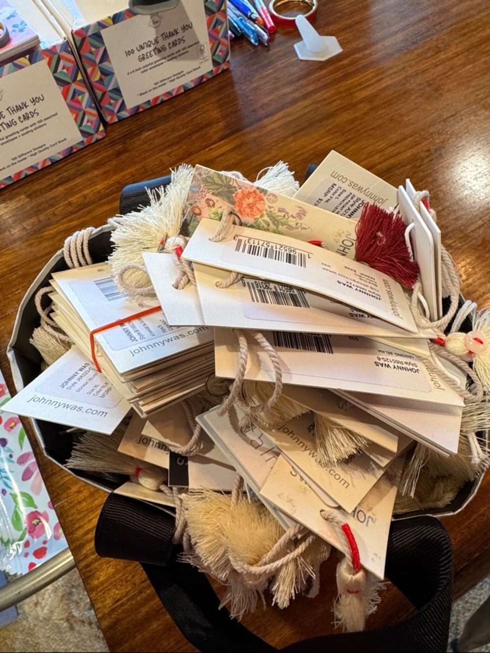 Johnny Was Cream Tassel Gift Tags with Red Accents